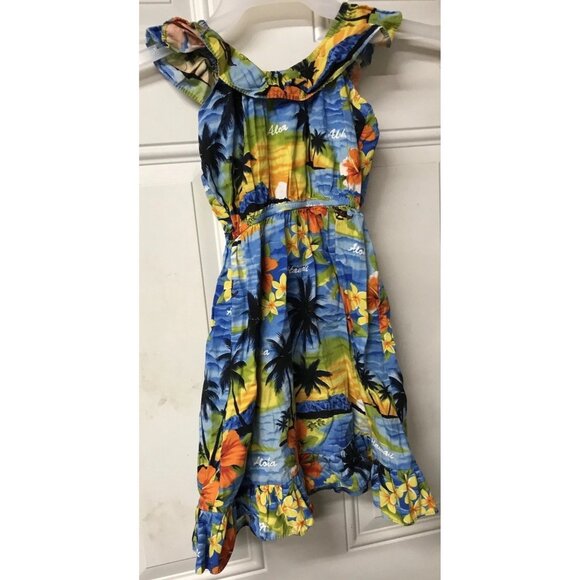 Hawaiian Station Girls Authentic Hawaiian Dress Size 7-8 EUC Aloha Ruffle - Picture 2 of 6